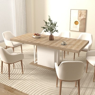Rectangle Extendable Dining Table for 6-10 people, Modern Table with Thick Top and Sturdy Base, Ideal for Dining Room or Kitchen-Tanpinhause