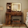 LED Lighted Vanity Desk with Mirror, Makeup Table with Drawers, Open Shelving & Storage Cabinet, Includes Faux Leather Stool, Vanity Set for Bedroom - 4 of 4