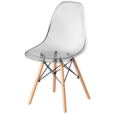 Fabulaxe Mid-Century Modern Style Dining Chair with Wooden Dowel Eiffel Legs, DSW Transparent Plastic Shell Accent Chair