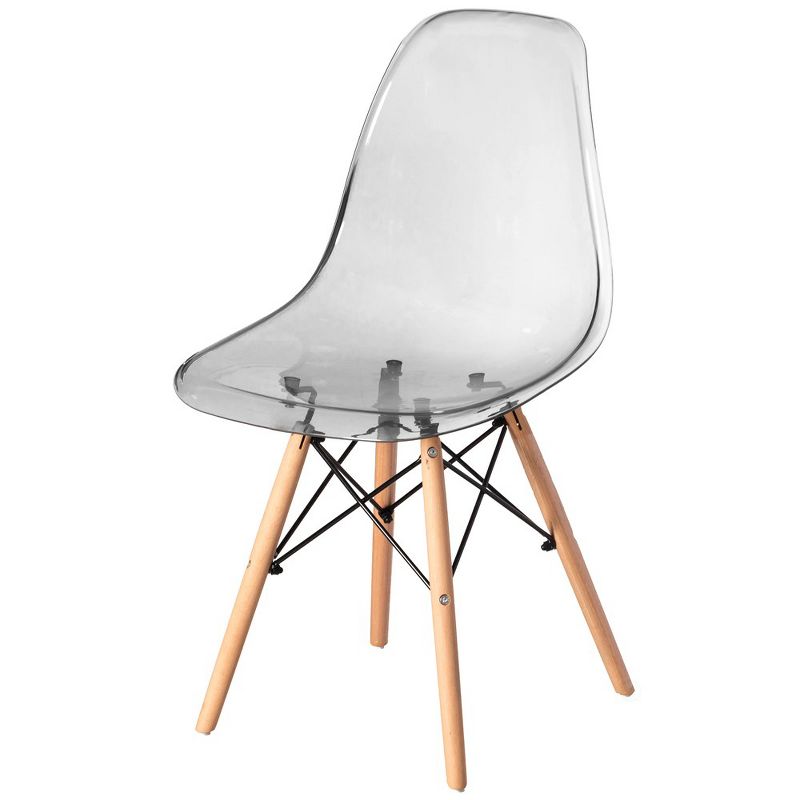 Fabulaxe Mid-Century Modern Style Dining Chair with Wooden Dowel Eiffel Legs, DSW Transparent Plastic Shell Accent Chair, 1 of 8