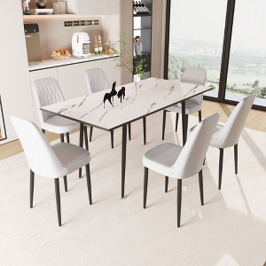 NicBex Kitchen Table Chairs Set Extendable Dining Room Table with MDF Tabletop and 6 Thick Cushion PU Chairs for Dining Room - 1 of 4