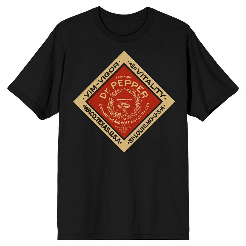 Dr. Pepper Vintage Diamond Logo Crew Neck Short Sleeve Black Men's T-shirt, 1 of 4