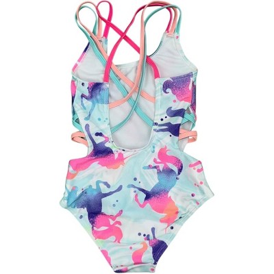 GO COCO Little Girls’ One Piece Cute Strappy Detail Swimsuit, Multi Unicorn, 5/6 — фото 2