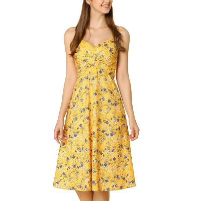 Allegra K Women's Floral Twist Front Knee Length Summer Adjustable Strap Sundresses