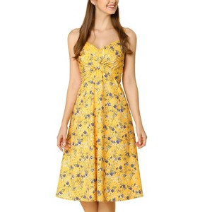 Allegra K Women's Floral Twist Front Knee Length Summer Adjustable Strap Sundresses - 1 of 4