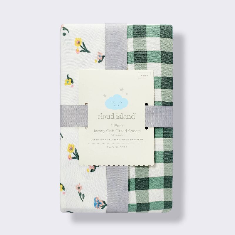 Fitted Jersey Crib Sheet -Floral Gingham Green - 2pk - Cloud Island&#8482;, 5 of 6