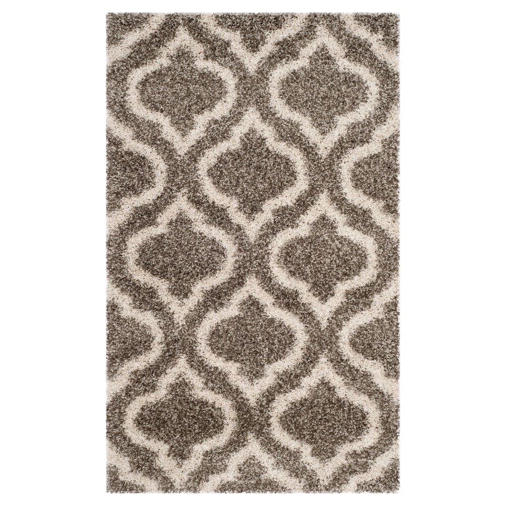 Gray/Ivory Geometric Shag and Flokati Loomed Accent Rug 3'x5' - Safavieh