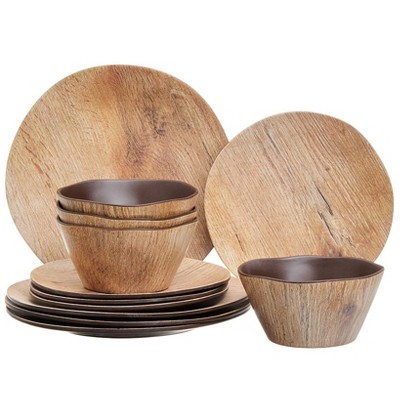 The Lakeside Collection 12-Pc. Melamine Dinnerware Set in Wood Grain