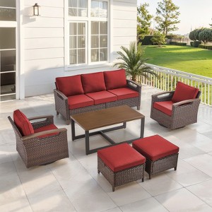 Belord Patio Furniture Set with 47.2" Coffee Table, All Weather Wicker Outdoor Furniture with High Back Swivel Patio Chairs Set of 2 Outdoor Couch - 1 of 4