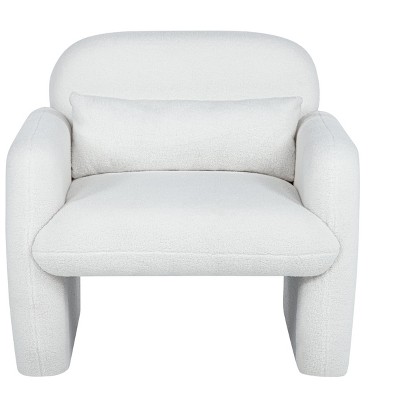 Ridstar Beige Teddy Fleece Accent Chair with Arms and Pillow for Living Room, Bedroom