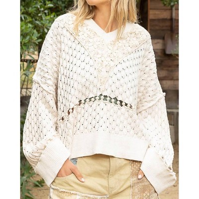 Women's LACE TRIM CHENILLE SWEATER - POL