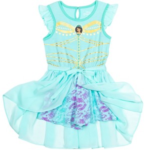 Disney Princess Moana Frozen Rapunzel Jasmine Belle Girls Romper With Skirt Overlay Little Kid to Big - 1 of 4
