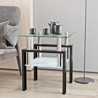 Modern Glass Tea Table, Coffee Table End Table, Square Table for Living Room