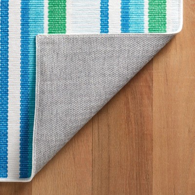 Cobalt and Green Stripe Synthetic Washable 2x3 Rug