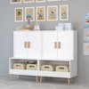 Whisen Kids Toy Storage Cabinet with Doors and Open Shelf, Modern Organizer with Natural Wood Legs - White - 2 of 4