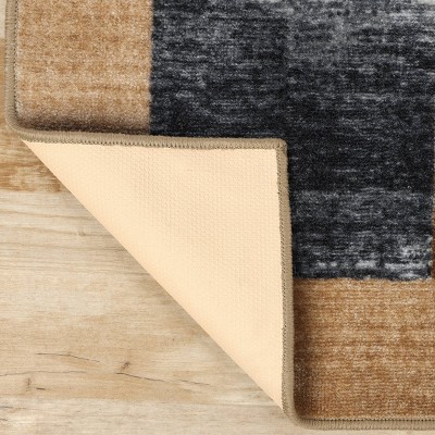 Cream and Brown Color Block Checkered Washable Area Rug, 8'x10'