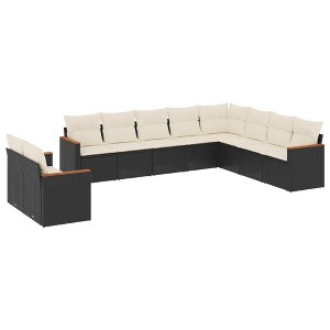 vidaXL 10 Piece Patio Sofa Set with Cushions - Black and Cream Without Table - 1 of 4
