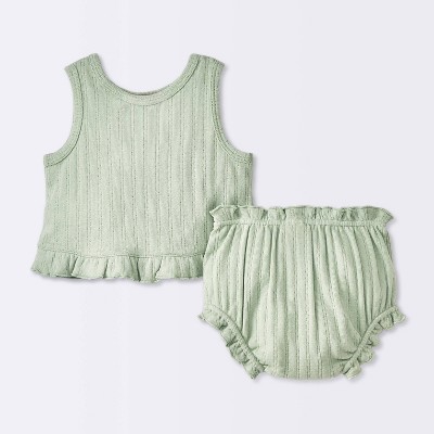 Image of Baby Girls' Pointelle Knit Tank Top & Bloomer Set - Cloud Island™ Green 3-6M