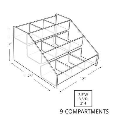 Clear Acrylic Three-Tier Counter Display Rack with Compartments