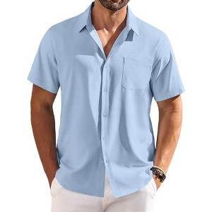 COOFANDY Shirts for Men Short Sleeve Button Down Shirt Casual Summer Beach Shirts - 1 of 4