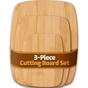 Bamboo Cutting Board Set - 3 Piece Reversible Wood Cutting Boards for Kitchen, Meal Prep & Serving, Chopping Meat, Vegetables, Cheese, Charcuterie - 1 of 4