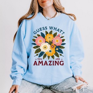 Simply Sage Market Women's Lightweight Garment Dyed Graphic Sweatshirt Guess What Flowers - 1 of 4