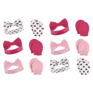 Hudson Baby Infant Girl 12Pc Headband and Scratch Mitten Set, Bows, 0-6 Months - 1 of 2