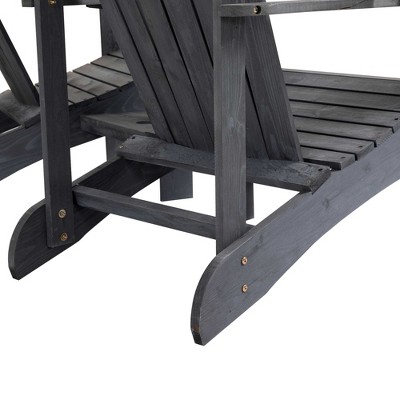 Deep Gray Wooden Adirondack Chairs with Table and Umbrella Hole