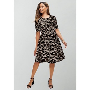 Jessica London Women's Plus Size Stretch Ponte Flare Dress - 1 of 2