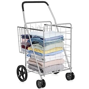 Racxily Folding Shopping Cart with Swiveling Wheels and Dual Storage Baskets - 1 of 4