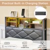 VECELO Twin/Full/Queen Size Metal Platform Bed, Bed Frame with Headboard & Footboard, Led Lights and USB Charging Station, Brown - 4 of 4