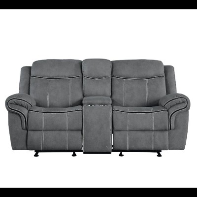 Modern 2-Tone Gray Velvet Tufted Loveseat with Storage & Cup Holder