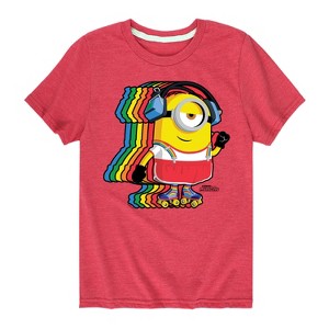 Boys' - Despicable Me 4 - Minion Roller Skating with Retro Rainbow Short Sleeve Graphic T-Shirt - 1 of 4