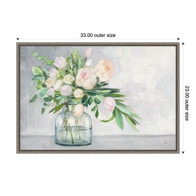 Blushing Spring Bouquet Acrylic Landscape Canvas with Distressed Greywash Frame