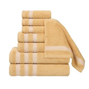 Zero Twist Cotton Ribbed Modern Geometric Border Assorted 8 Piece Bathroom Towel Set by Blue Nile Mills - 1 of 4