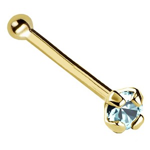 Jewelry Avalanche 22G 14K Gold Ball-end Nose Stud with Aquamarine Gemstone - 1 of 2