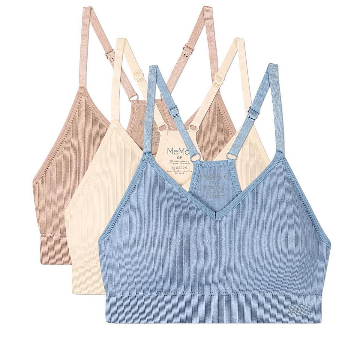 Memoi 3 Pack Women's Seamless Racer-Back Ribbed Tag-Free Padded Bras - thumbnail 5