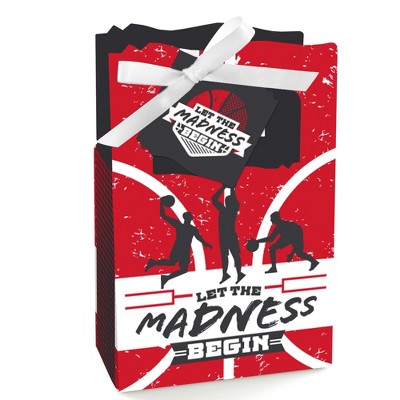 Big Dot of Happiness Red Basketball - Let The Madness Begin - College Basketball Party Favor Boxes - Set of 12