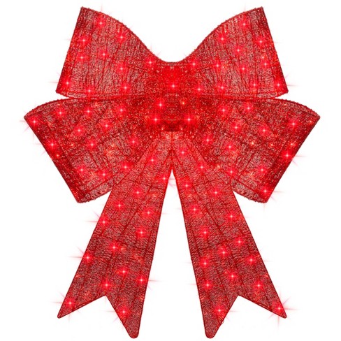 LED Red Bows Christmas Decorations Big Wired Velvet Bow with LED Lights for  Wreaths Outdoor, Tree Topper, Outside (12 * 14 inch)