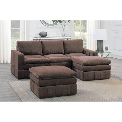 Okak Modern Convertible Sectional Sofa Couch with 2 Armchair/Wedge, 1 Armless Chairs, 2 Ottomans 5pc Fabric Plush Modular Sofa for Living Room, Brown