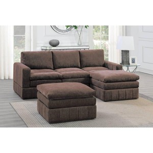 Okak Modern Convertible Sectional Sofa Couch with 2 Armchair/Wedge, 1 Armless Chairs, 2 Ottomans 5pc Fabric Plush Modular Sofa for Living Room, Brown - 1 of 4