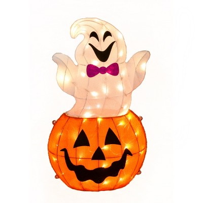 24" Pre-Lit Pumpkin and Ghost