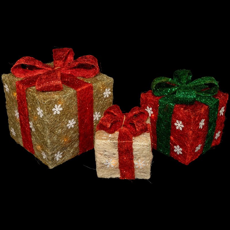 Northlight Set of 3 Lighted Red and Gold Gift Boxes Christmas Outdoor Decorations 10", 3 of 6