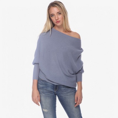 Anna-Kaci Women's Off-Shoulder Knit Sweater with Dolman Sleeves and Ribbed Fashion Cuffs