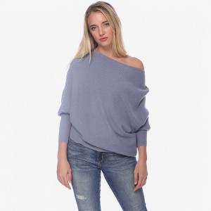 Anna-Kaci Women's Off-Shoulder Knit Sweater with Dolman Sleeves and Ribbed Fashion Cuffs - 1 of 4