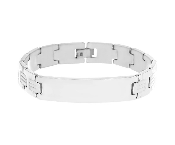 Men's Silver-Tone Stainless Steel Polished ID Plate Bracelet