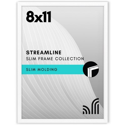 Americanflat 8x11 Picture Frame with Shatter-Resistant Glass, Streamline Collection, Thin Border Photo Frame for Wall and Tabletop Display, White