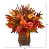Nearly Natural 21-in Pumpkin, Maple Leaf and Sorghum Harvest Artificial Arrangement in Metal Planter - 2 of 3