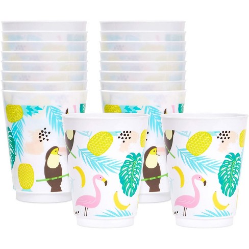 Sparkle and Bash 16 Pack Tropical Party Supplies, Plastic Cups for Luau Birthday Decorations (16 oz)