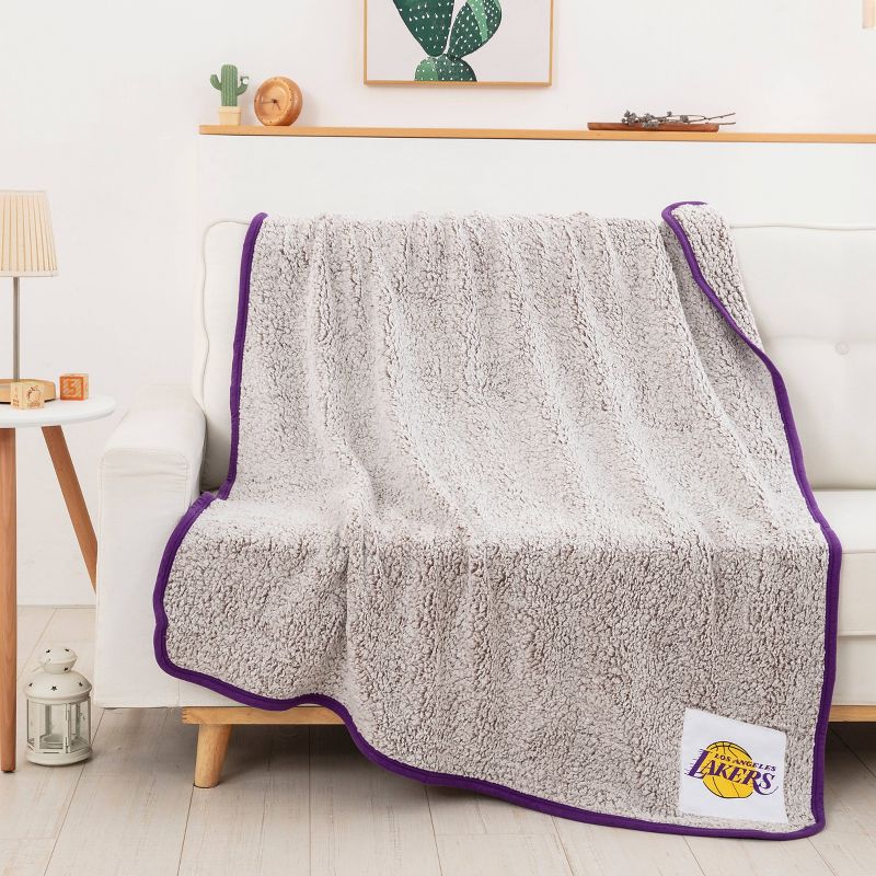 NBA Los Angeles Lakers Two-Tone Faux Shearling Throw Blanket, 2 of 4
